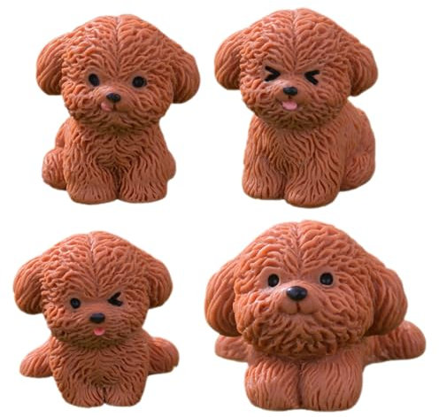 Generisch 4 Stück Mikrolandschaftswelpe Matschig Hund Schnauzer Auto Figur Tiere Welpen-dekore Realistische Tiermodelle. Hausbedarf Realistisches Tiermodell Coffee Harz