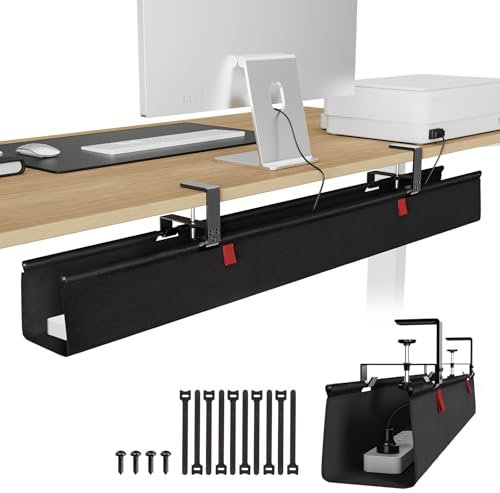 KEEGH Extra Large 48 Under Desk Cable Management Tray - Under Desk Cord Organizer - Clamp/Screw Mount - Support Upto 70lbs - Desktop Wire Management - Gaming/PC Cable Tray Cord Hiders for Office/Home