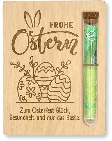 ZUKLA Verpackung für Geldgeschenke Ostern - 13 x 10 cm - mit Reagenzglas - Ostereier Geldgeschenk - Verpackung für Geldgeschenke aus Holz