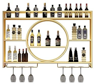 Weinregal aus Metall zur Wandmontage mit Likörregal und Glasaufbewahrung, schwarze Vitrine für Whiskey und Weingläser