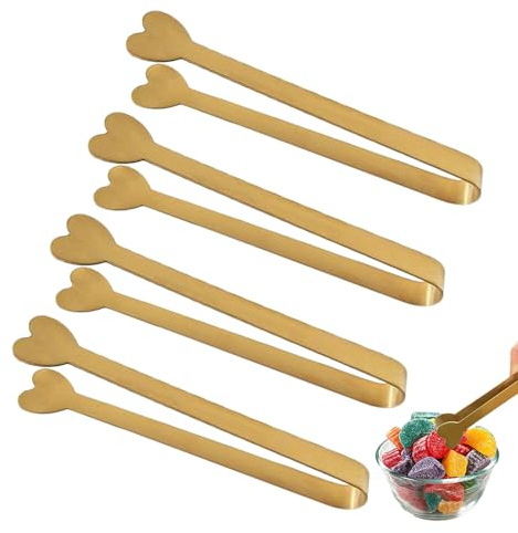 Portionszangen Set - Servierzange aus Metall, Küchenzange aus Edelstahl | Größen für Grill aus Edelstahl, goldene Herz-Pakete Clips Kaffeeklammern,