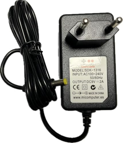 micompuTer Transformador Compatible con Sega Mega Drive 2, cable extra largo, 2 m., 2 Amperios de potencia, megadrive 2, fuente alimentación, power supply, cargador, recambio, reemplazo