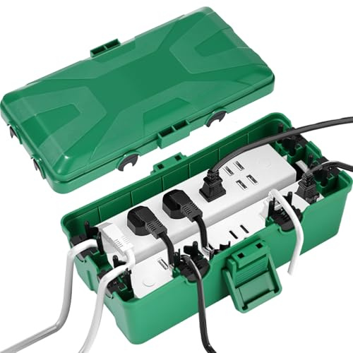 Cexovo Kabelbox Wasserdicht,26.1x15x9.4 cm,Outdoor Kabel Safe Box,Kabelbox | 6 Kabeleingänge und ausgänge,Wetterfester Anschlusskasten Abdeckungen Schützen Steckdose,Zeitschaltuhr,Holiday Light,grün