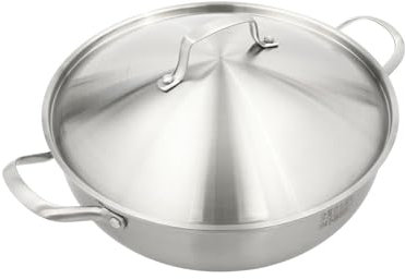 BEAUTRIO 32cm Stainless Steel Wok Pan with Lid, Includes Steaming Rack, Compatible with Induction and Gas Stoves