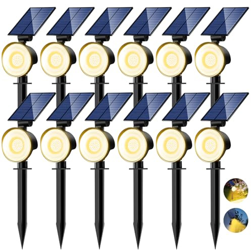 nipify Spot Solaire Eexterieur Lot de 12, Lampe Solaire Jardin 53 LED/3 Modes, Étanche Réglable Lumiere Solaire Puissant pour Arbre Chemins Murale[Blanc Chaud]