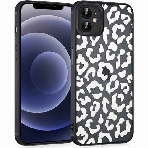 Coqinen Cover per iPhone 12, Custodia Traslucida Opaca Case con Moda Leopardata Aesthetic Motivo, Sottile Antiurto PC + TPU Bumper Protettiva, Bianco