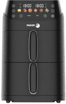 FAGOR - Friteuse à Air Chaud Air Fryer Double Panier - 2000W - Noir - Capacité 5L = 2 * 2,5L - Minuterie 60mn - Contrôle température : 80°– 200° - Poignée isolante de la chaleur - 6 programmes