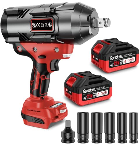 Sundpey 3/4 Cordless Impact Wrench - 2100Nm High Torque Brushless Impact Gun w/ 2 x 4.0Ah Battery & RSS Mode & Carry Case - Electric Power Impac Wrench for Car Home Construction Heavy-Duty Use