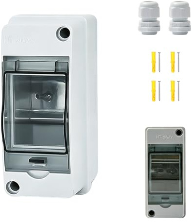 Sicherungskasten Aufputz Klein, IP65 Wasserdicht Verteilerkasten Aufputz 1-reihig für 2 Module, Feuchtraum Stromkasten Aufputzverteiler Kleinverteiler für Inner Außen Garten Keller Garage (2 Wege)