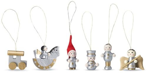 noTrash2003 Set aus 6 Christbaumschmuck Anhänger aus Holz Weihnachtsbaumschmuck Christbaumanhänger handbemalt in Geschenkbox