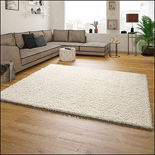 Paco Home Shaggy Hochflor Langflor Teppich Sky Einfarbig in Creme, Grösse:70x140 cm