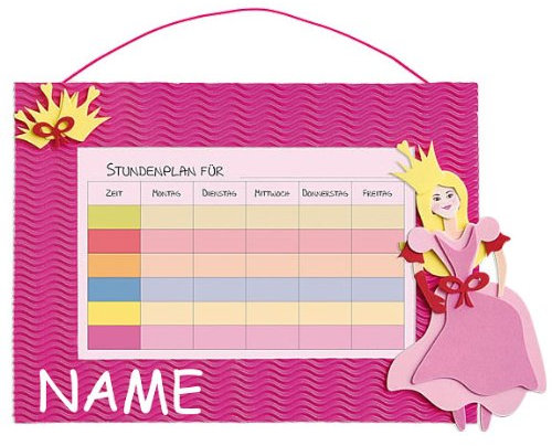 alles-meine.de GmbH Bastelset Stundenplan - incl. Name - für Schulstunden Prinzessin rosa pink Mädchen - Grundschule Schule Schulanfang Einschulung Kinderzimmer Planer