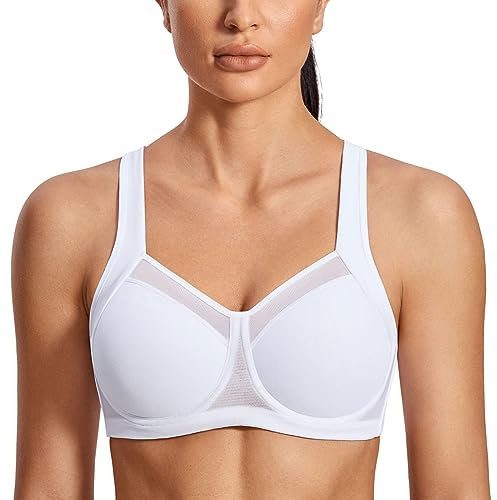 SYROKAN Reggiseno Sportivo Donna Sostegno Forte con Ferretto Senza Imbottitura Racerback Alto Impatto Fitness Bianco 6B