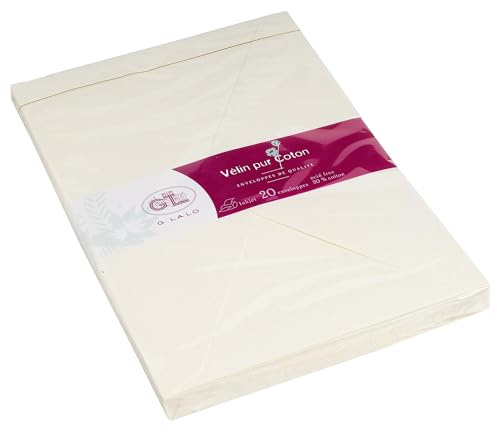 G.Lalo Lalo 20900L - Pack mit 20 Umschläge, gefüttert, 16,2x22,9 cm, 125g, Velinpapier, 1 Pack, Creme
