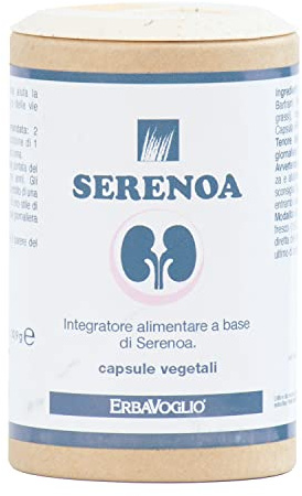 Erbavoglio Capsule di Serenoa repens - 60 capsule - Integratore alimentare convenzionale - Supporta la salute della prostata, l'equilibrio ormonale maschile e il benessere urinario.