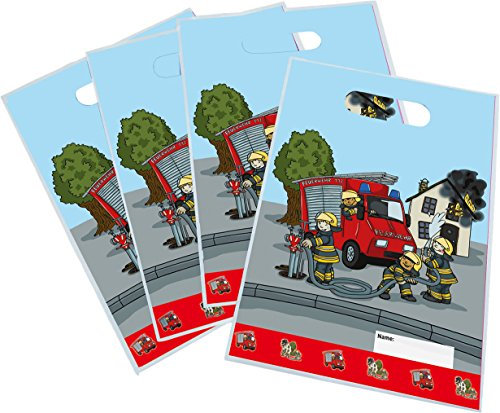 TIB Heyne 8 Partytüten * Feuerwehr * für Mottoparty und Kindergeburtstag | 17x23cm, aus Papier | Kinder Geburtstag Party Fete Set Jungen Tüten Mitgebseltüten Geschenktüten Fire Fighter