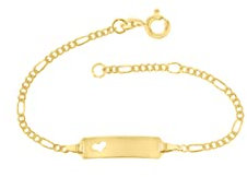 JC Schmuck 333 Gold Baby ID-Armband Kinder Goldarmband 14 cm I Figaro Armkettchen mit Herz Armband mit Gravur Taufarmband Gold Namensarmband I Kinderschmuck made in Germany I 5.53052HERZ