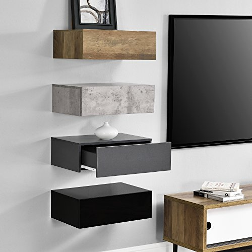 [en.casa] Wandregal Oslo mit Schublade 4er Set Nachttisch schwebende Nachtkommode Hängeregal Wandboard Nachtkonsole 46x30x15cm Holz/Beton/Dunkelgrau/Schwarz
