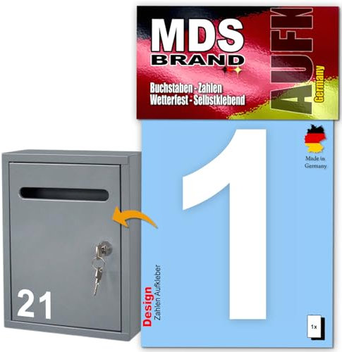 MDS Brand 10cm Zahlen Aufkleber | 4x Stück | Selbstklebende Klebezahlen für Briefkasten, Mülltonne, Hausnummer Aufkleber für Außen & Innen Weiss (1)