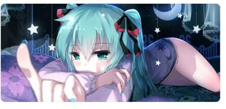 Hemore Mauspad Hatsune Miku 900X400Mm, XXL Groß, Rutschfest, Gummi, Blau, Stoff mit Gummibasis