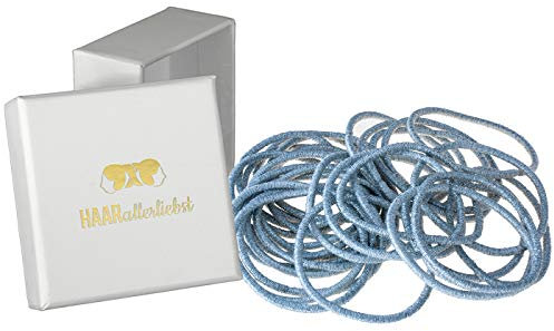 HAARallerliebst Haargummis dick (30 Stück | silber | 2mm dick) inkl. Schachtel zur Aufbewahrung (Schachtelfarbe: weiss)