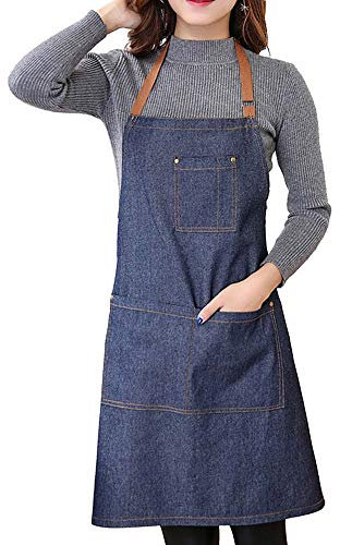 WOWSEA Jeans Schürze - Multifunktionale Arbeitsschürze Nackenstütze Länge verstellbar je nach Höhe Unisex blau