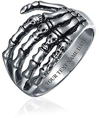 Bling Jewelry Halloween Goth Biker Punk Rocker Wrap Skelton Hand Band Ring Für Männer Teenager Oxidierte Silberfarbe Edelstahl Individuell Graviert
