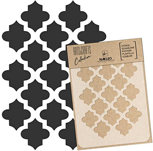 NAKLEO Malschablone für Handwerk A3 30x42cm, Marokkanisch Geometrisches Kleeblatt Muster, Wiederverwendbare Kunststoff DIY & Scrapbooking Zeichenschablone, Decoupage Kunst Vorlage, Stoff Möbel Holz