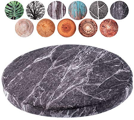 KADAX Stuhlkissen, rundes Sitzkissen, Ø 40 cm, Sitzauflage aus Schaumstoff, Stuhlauflage für Stuhl, Küche, Garten, Sitzpolster mit waschbarem Bezug, Gartenstuhlkissen (Marmor)
