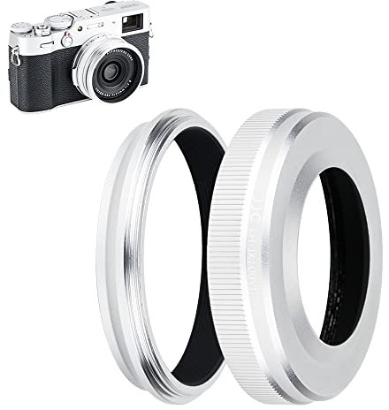 JJC Gegenlichtblende mit Adapterring für Fujifilm Fuji X100VI X100V X100 X100S X100T X100F Kameras, ersetzt Fujifilm LH-X100 Gegenlichtblende und AR-X100 Adapterring - Silber