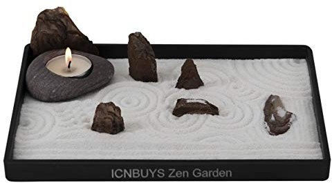 ICNBUYS Set de Bougeoirs en Galets de Jardin Zen Fait à la Main avec des Outils de Jardin Zen, du Sable, Un Plateau de Base et des Accessoires gratuits