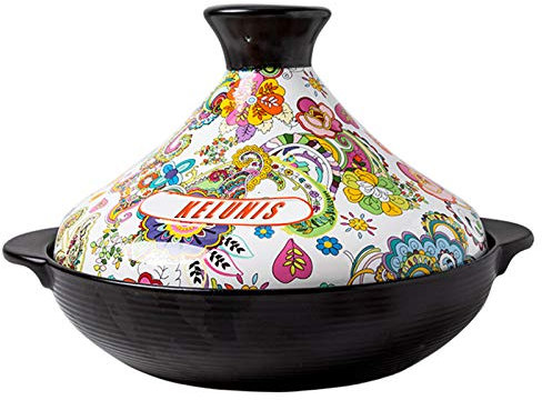 Ceramics Moroccan Tagine Pot with Cast Iron Base and Cone-Shaped Lid for Cooking and Stew, Dishwasher Safe