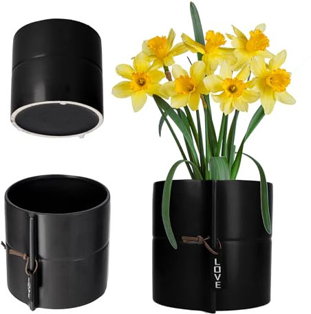 KADAX Übertopf aus Keramik, 2 Farben, Blumenübertopf, Keramikübertopf, Blumentopf, Blumenkübel, Pflanzkübel für Drachenbäume, Veilchen, Stiefmütterchen (schwarz, ⌀ 13 cm)