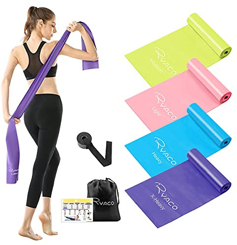 RYACO Fitnessbänder 4er-Set 1.8m/2m, widerstandsbänder mit 4 Widerstandsstufen, professionelles elastisches Spannband mit Türanker und Tragetasche, für Heimtraining, Krafttraining, Yoga,Fitness