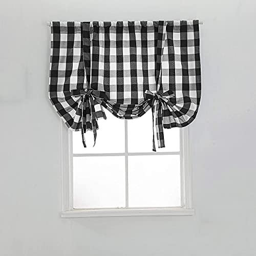 Lsimeru Kariert Raffgardinen Raffrollo Landhausstil Vintage Retro Blickdicht mit Tunnelzug Bändchenrollo Scheibengardinen Rollo Kurz Klein Fenster Schlafzimmer Wohnzimmer Küche,116x160