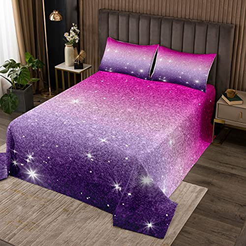 Rot Lila Ombré Tagesdecke Glitzer Pailletten Sterne Gestepptes Rainbow Galaxy Tagesdecke Set 240x260 Für Mädchen Teenager Frauen Tie Dye Pastell Bettdecke Sternenhimmel Steppdecke Set 2 Kissenbezüge