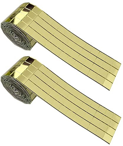 2 Rollen selbstklebende Spiegelmosaikfliesen, Spiegelfliesen, Weihnachten, DIY-Dekoration, 800 Stück (10 x 10 mm, goldfarben)