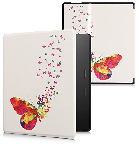 kwmobile Klapphülle kompatibel mit Amazon Kindle Oasis 10. Generation Hülle - eReader Case - Schmetterling Schwarm Mehrfarbig Pink Weiß