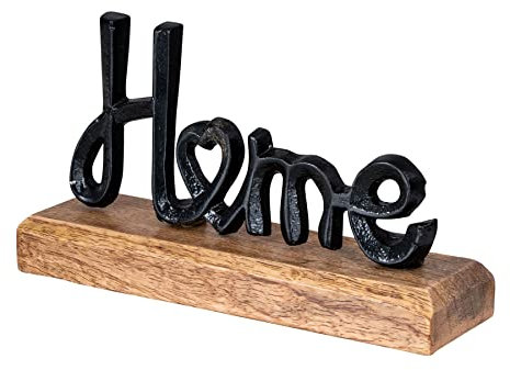 levandeo Aufsteller Home H11cm Schriftzug Schwarz Metall Mango Holz Deko Mangoholz Tischdeko Wohndekoration