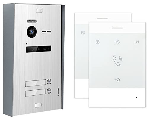 Nonic BALTER EVO Aufputz Video-Türsprechanlagen Set 2 Familienhaus (1x Türstation mit Kamera Schwarz, 2x Talk Analoge Sprechstelle, 2-Draht BUS, 150° Weitwinkel-Kamera, Türöffner- & Interkom-Funktion)