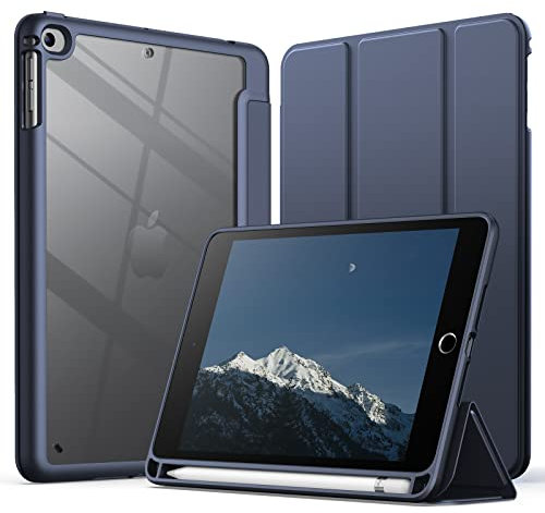 JETech Case for iPad mini 5/4 (7.9-Inch 2019/2015 Model) with Pencil Holder, Clear Transparent Back Shell Slim Stand Shockproof Tablet Cover, Auto Wake/Sleep (Navy Blue)