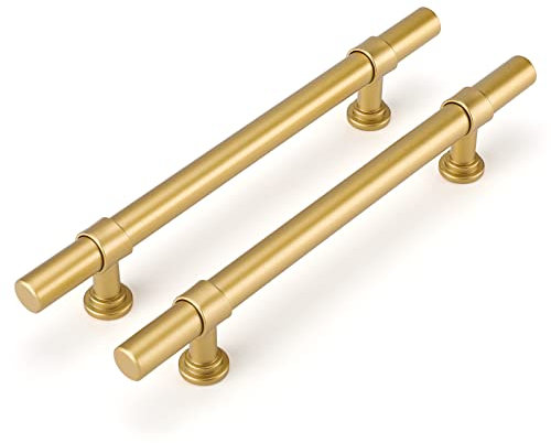LONTAN 10 Gold Cupboard Handles 128mm T-Shaped Gold Kitchen Handles Dresser Drawer Pulls Vintage Wardrobe Bedroom Cabinet Door Pulls