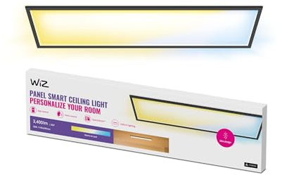 WiZ Panel Deckenleuchte Tunable White, dimmbar, 36 W, 1195 x 295 mm, warm- bis kaltweiß, quadratisch, smarte Steuerung per App/Stimme über WLAN, schwarz