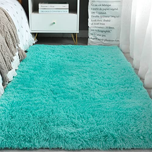 Heavyoff Shaggy Teppich Hochflor Langflor Teppiche Rutschfester Bodenteppichmatte Kindermatte für Wohnzimmer Blau, 50x80cm
