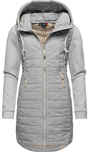 Ragwear Damen Übergangsmantel Lange leichte Steppjacke mit Kapuze und weichen Ärmeln Lucinda Long White22 Gr. XL