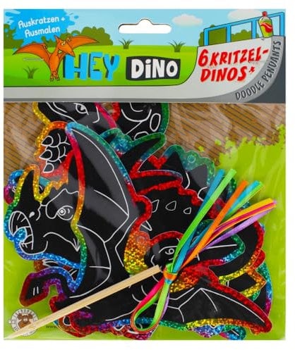 Trendhaus HEY DINO Kritzel-Anhänger zum Kratzen & Ausmalen 6er-Set