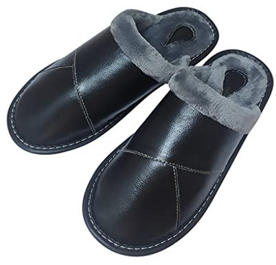 Samnuerly Kuhfell-Heimpaar-Baumwollhausschuhe Herren-Winterhaus Plus Daunen Warmer weicher Boden (Color : A, Size : 26(37-38)) (A 29(4344))