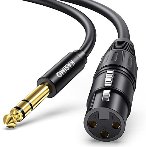 KASIMO Cable XLR 10m Hembra a 6,35 mm Jack estéreo, TRS equilibrado 1/4 a XLR Balanceado, cable micrófono para Micrófono, Altavoz, Amplificador, Guitarra, Escenario, etc