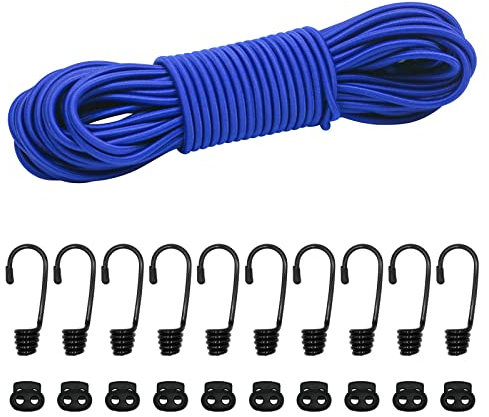suruikei Gummiseil 5mm 20m dunkelblau, elastisches Expanderseil Gummischnur Gummikordel Gummiband Planenseil Spannseil mit Haken Zubehör DIY (Dunkelblau, 5mm x 20m)