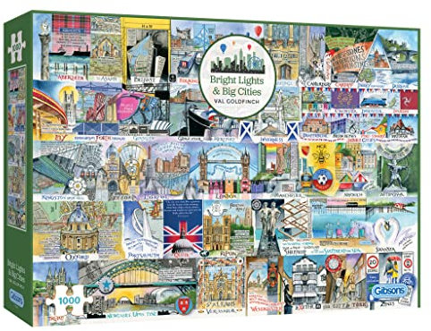 Gibsons Bright Lights & Big Cities | 1000 Piece Jigsaw Puzzle | Val Goldfinch | Europe Landmarks | Sustainable Puzzle for Adults | Premium 100% Recycled Board | Great Gift for Adults | Gibsons Games
